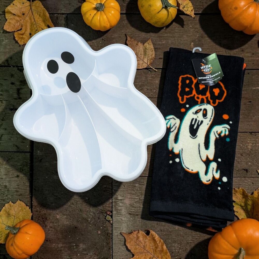 Halloween Ghost Candy Bowl Set, Ghost Snack Tray Organizer, Boo Kitchen Towels